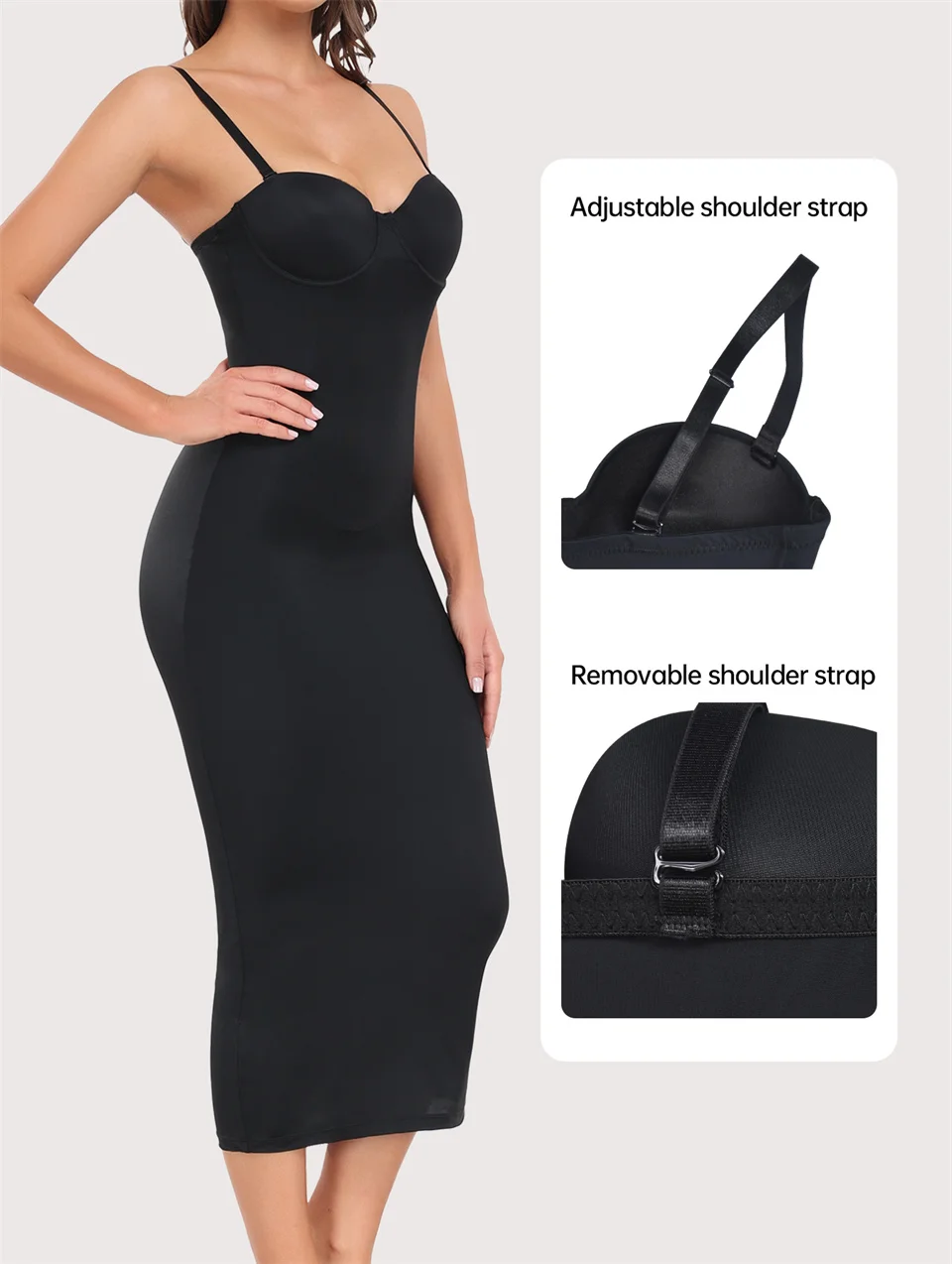 Description Picture 5 of itemWechey Slip Dress Tummy Control Shapewear Women Slimming Body Push Up Bras Lifts Breasts Underwear Slit Hemline