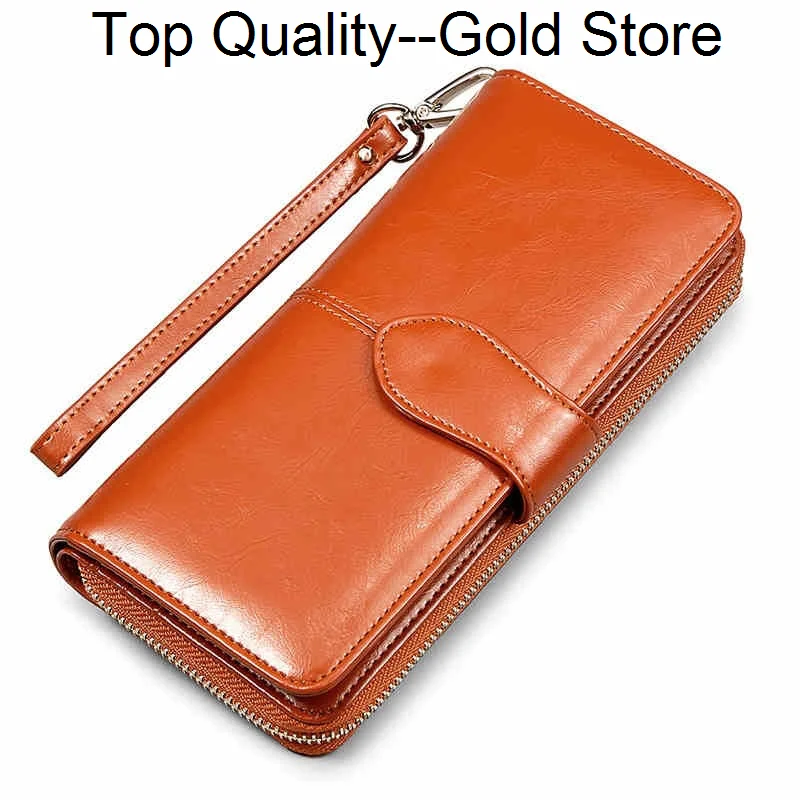 

Hot selling women wallet korean American style oil wax wallets zipper note clip card package mobile phone clutch