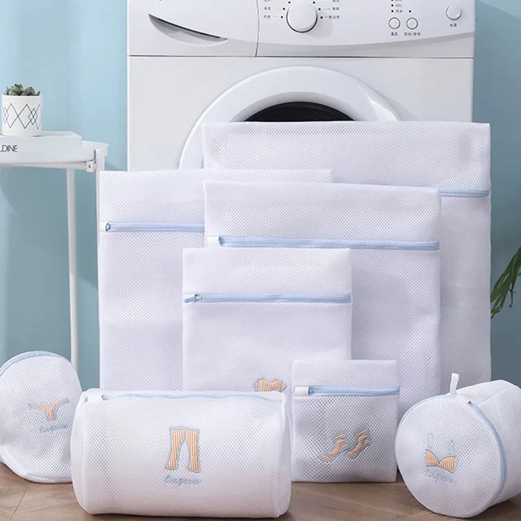 

1set 7pcs Mesh Laundry Bag Polyester Laundry Wash Bag Net Laundry Bags for Washing Machines Mesh Bra Bag Travel Organizer 160gsm