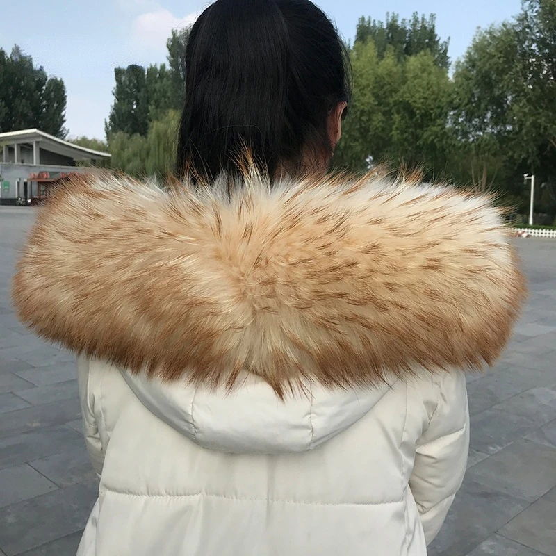 100% Real Fur Collar Luxury Warm Natural Raccoon Fur Scarf Women Genuine Fur Collar Scarves Large Fur Shawl Male Jacket Coat 3