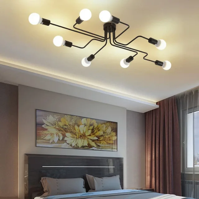 Többszörös Rúd Kovácsoltvas Csillár A Nappali Vintage Lámpái Ipari Tetőtér Északi Otthoni Világítótestek - Image 2