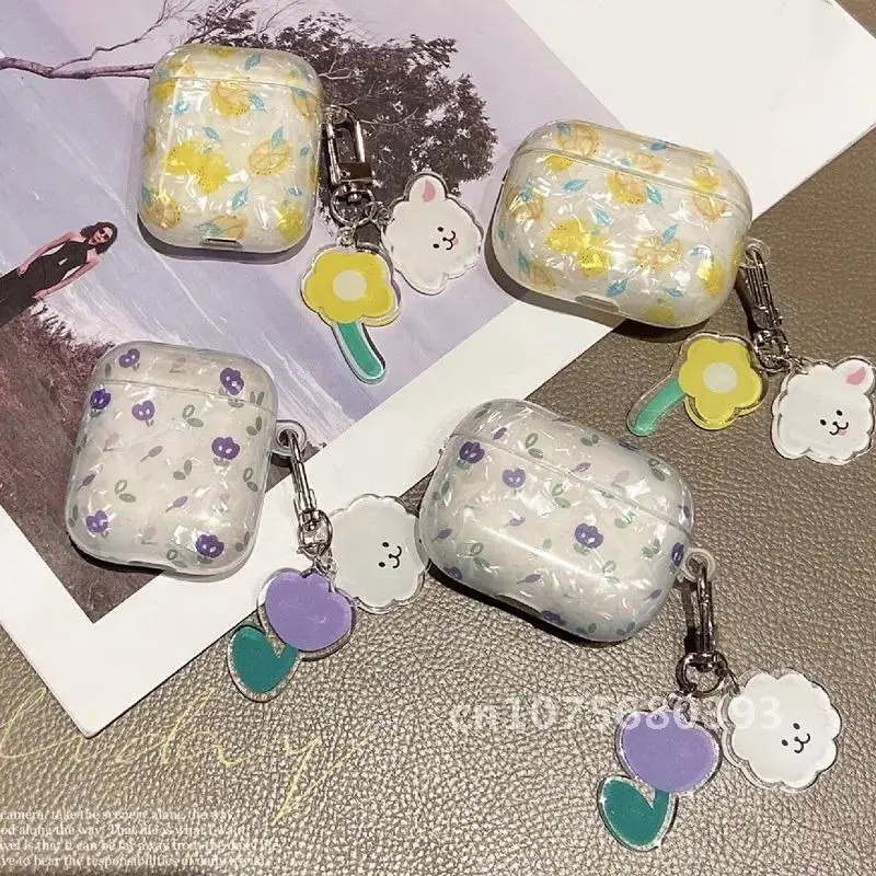 

Cute Korean bear flower tulip Pendant headphone case For AirPods Pro /AirPods 1 2 Case silicone Earphone Cover