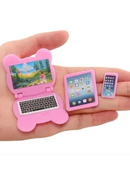 Dollhouse Miniature Kawaii Tech Accessories Set - 3pcs Fun & Lifelike Toys (iPad set Pink)