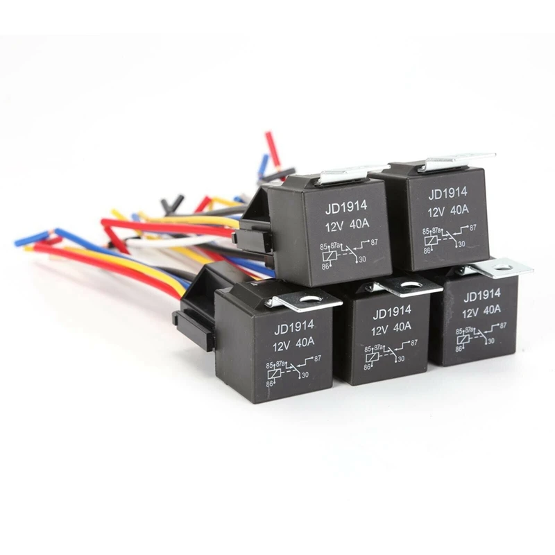 

JD1914 Automotive Relay Harness Set 5-Pin 40A 12V SPDT With Interlocking Relay Socket And Wiring Harness-5 Pack