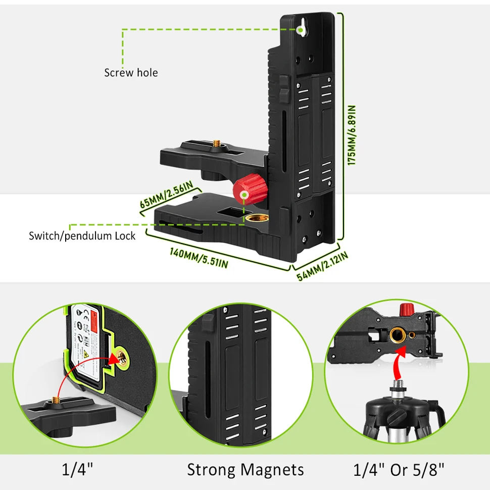 CLUBIONA Strong Magnet Adjustable Laser Level Bracket L-bracket Wall Mounted Holder Leveling Support Hanger for Universal Use laser level bracket