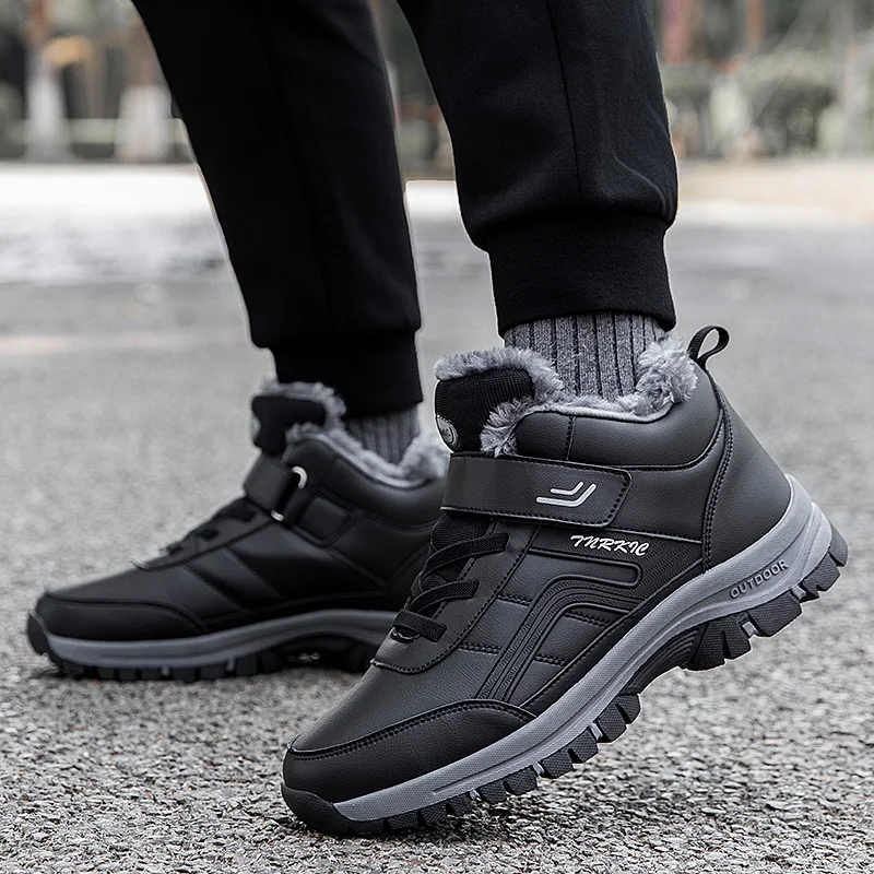 Men Leather Hiking Shoes Winter Warm Comfortable Sneakers Fashion Shoes Walking Footwear Tooling Shoes Lace-up Vulcanize Shoes