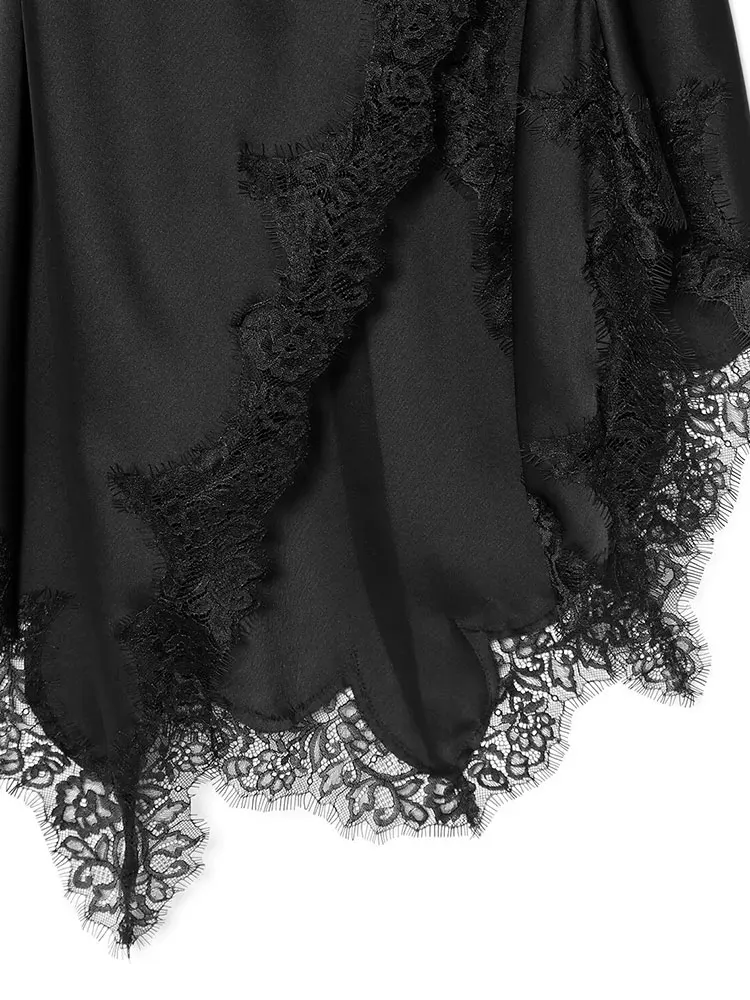 HH Women Fashion Asymmetric Hem Lace Long Dress Sexy Backless Sleeveless Suspender Dress Lady Chic Holiday Party Dresses