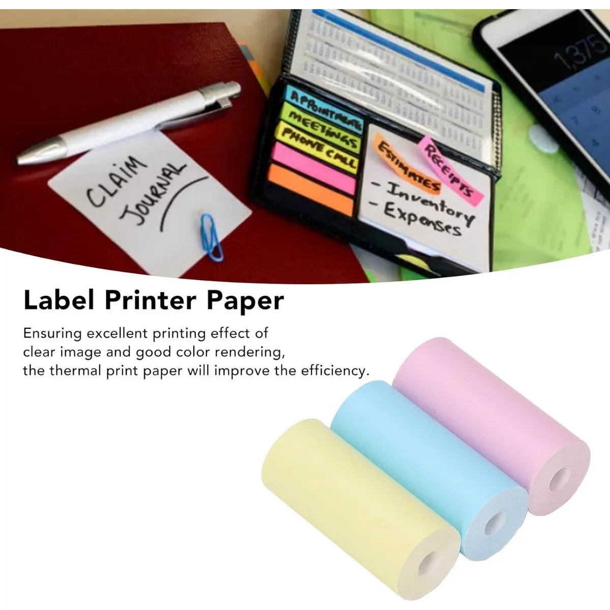 Thermal Printer Paper Rolls Colorful Portable Mini Thermal Print Paper 57x25mm Yellow Blue Pink,Black Print on Multicolors