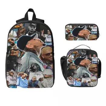 3Pcs Chris Brown Breezy Bowl XX Tour 2025 Backpack Set for Girls Boys Pencil Boxes Bookbag Sets with Lunch Box For School 1