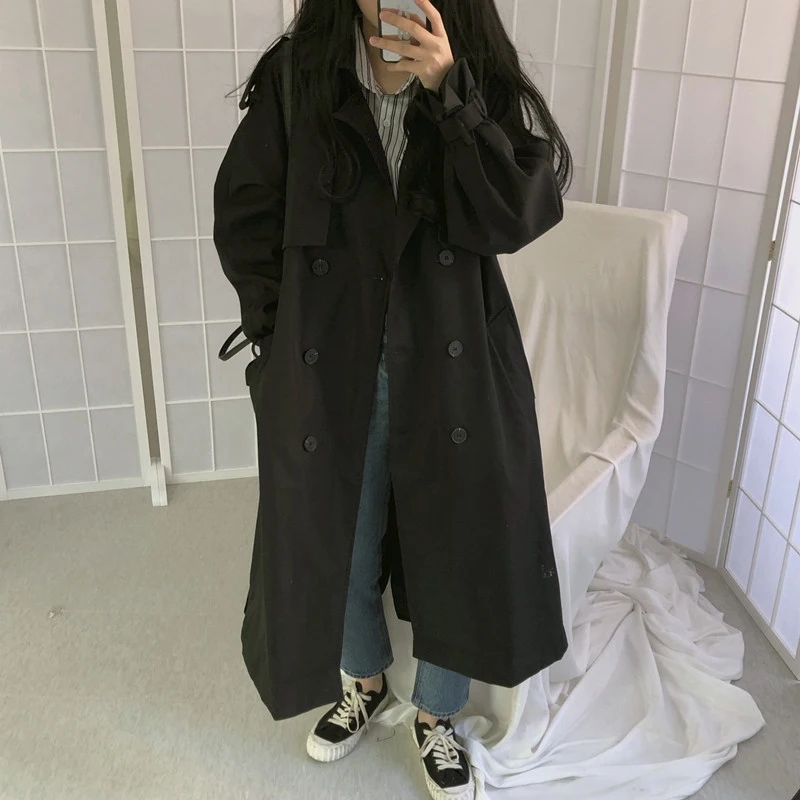 2022 new women's windbreaker casual trend women's long coat loose coat autumn and winter fashion double-breasted windbreaker