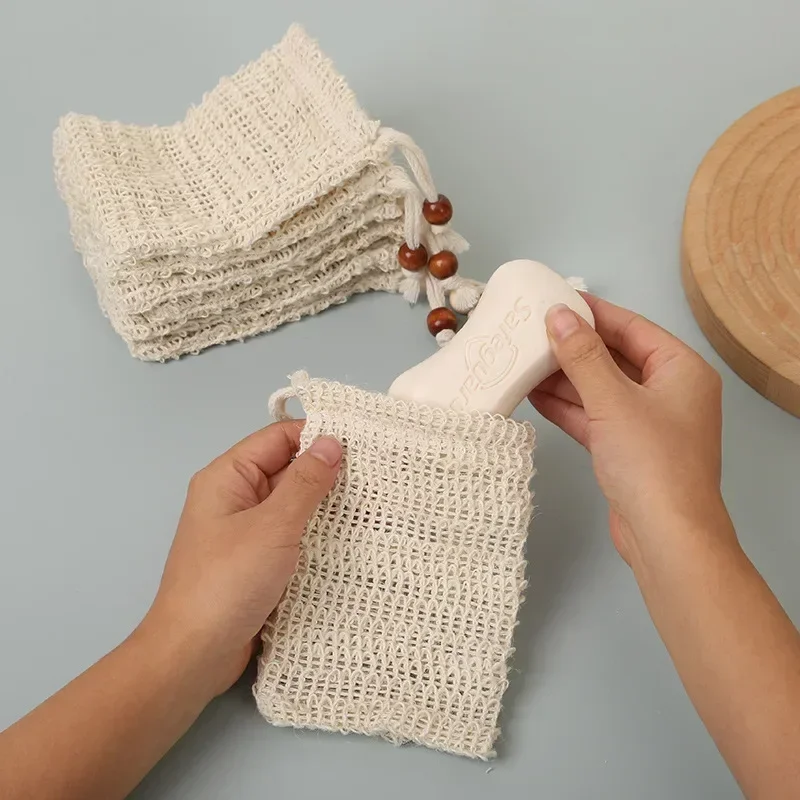4/3pcs Natural Sisal Soap Bags Shower Bath Exfoliating Soap Saver Pouch Holder for Bath & Shower Use Soap Packaging Mesh Bags 2
