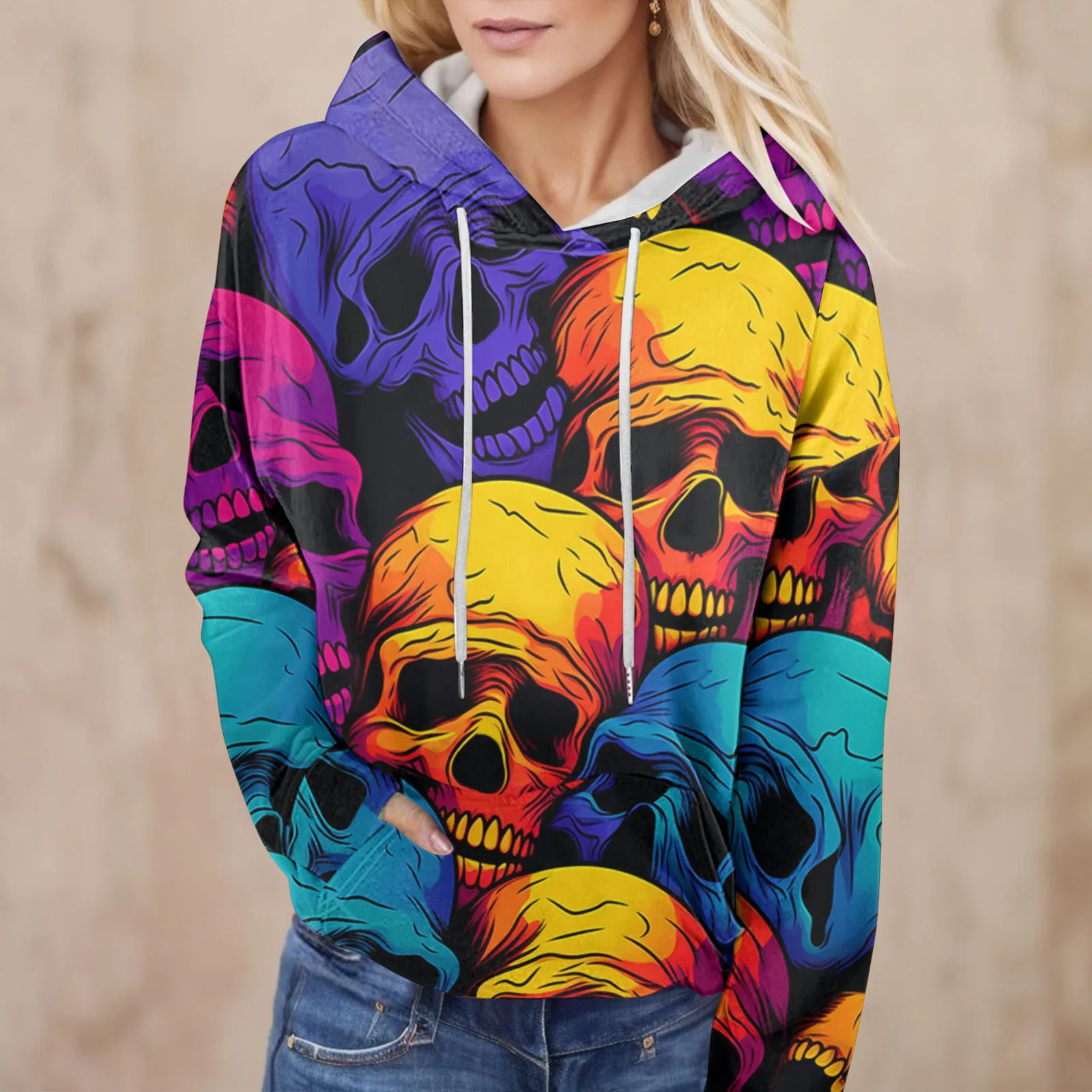 

Womens Lightweight Fleece Top Women Halloween Printed Loose Sweatshirts Long Sleeve Hooded Athletic Sweatshirts for Women