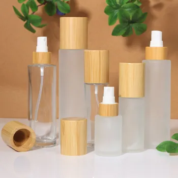 เปล่า 150ml120ml100ML ไม้ไผ่ฝาปิด Frosted แก้วสเปรย์ขวด Fine Mist Despenser สําหรับน้ําหอมอุปกรณ์อาบน้ําคอนเทนเนอร์ 1