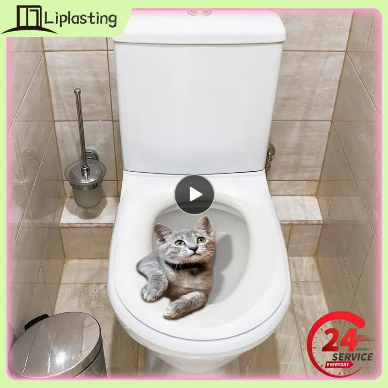 Cute 3D Cat Toilet Sticker Bagno Toilet Cover Sticker 3D Wall Stickers Animali Wc Accessori Divertimento Per La Decorazione Del Bagno Di Casa
