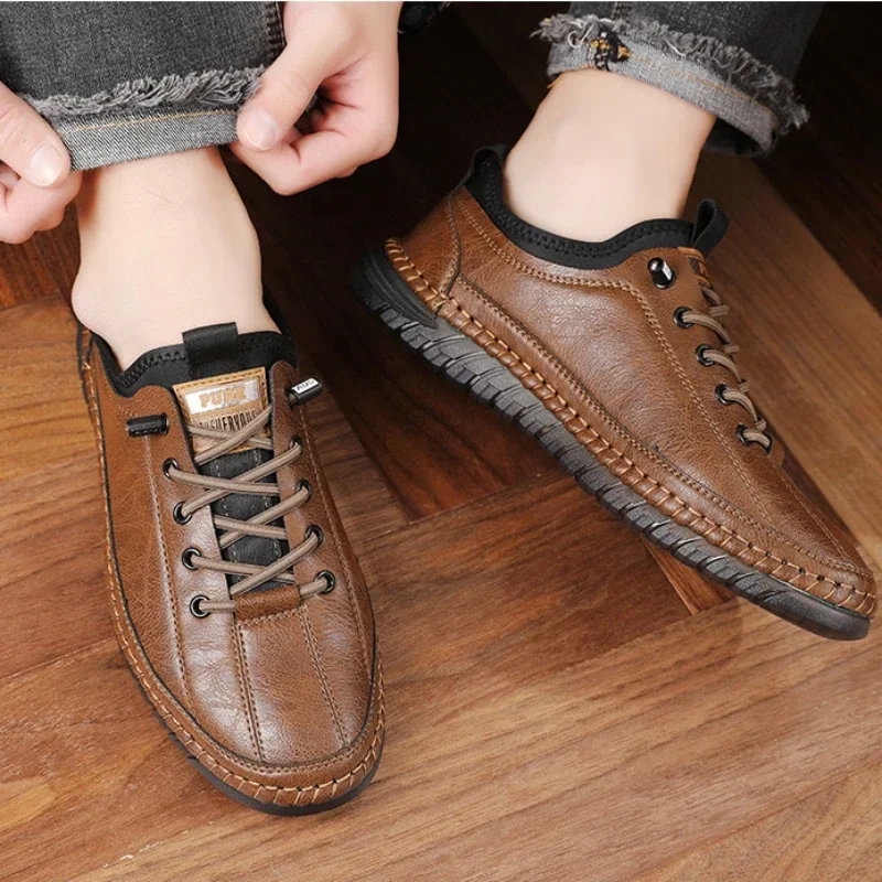 Casual Men's Shoes Loafers Flat Walking Shoes for Men Comfortable Slip on Sneakers   Soft Sole Work Shoes Retro Footwear 4