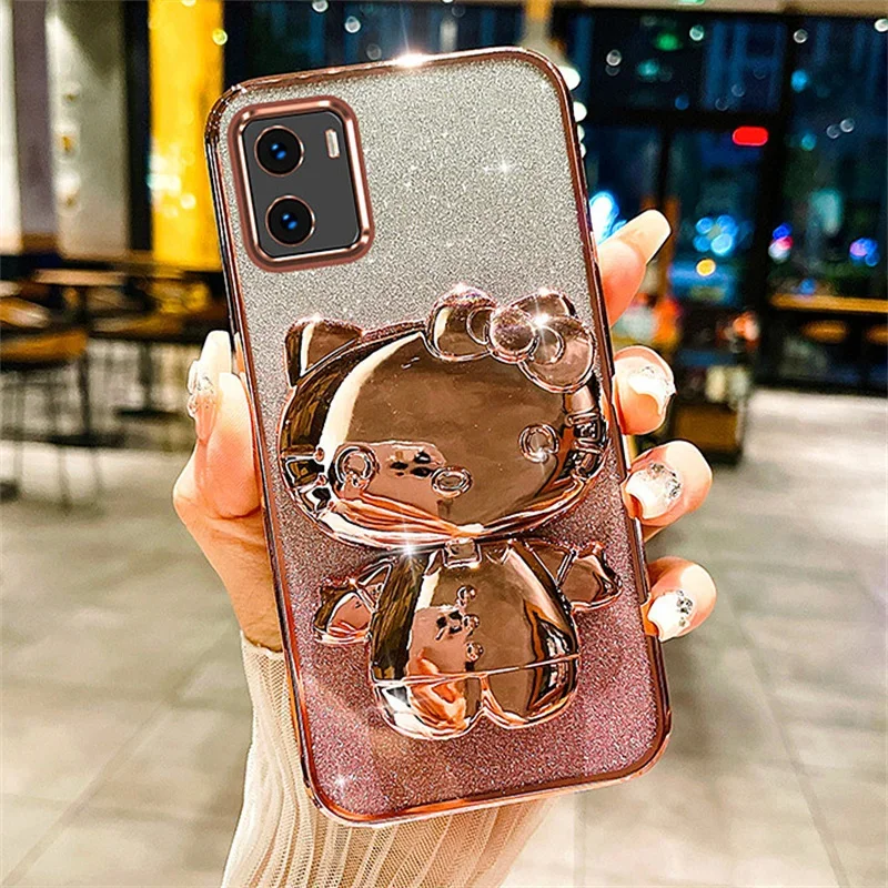 thumbnail image 1 of Funda con soporte de espejo de maquillaje de Hello Kitty Chapado en 3D para iPhone 15 14 13 12 Mini 11 Pro Max XR XS MAX X 8 7 6 6S PIus SE 2020, 1 of 5