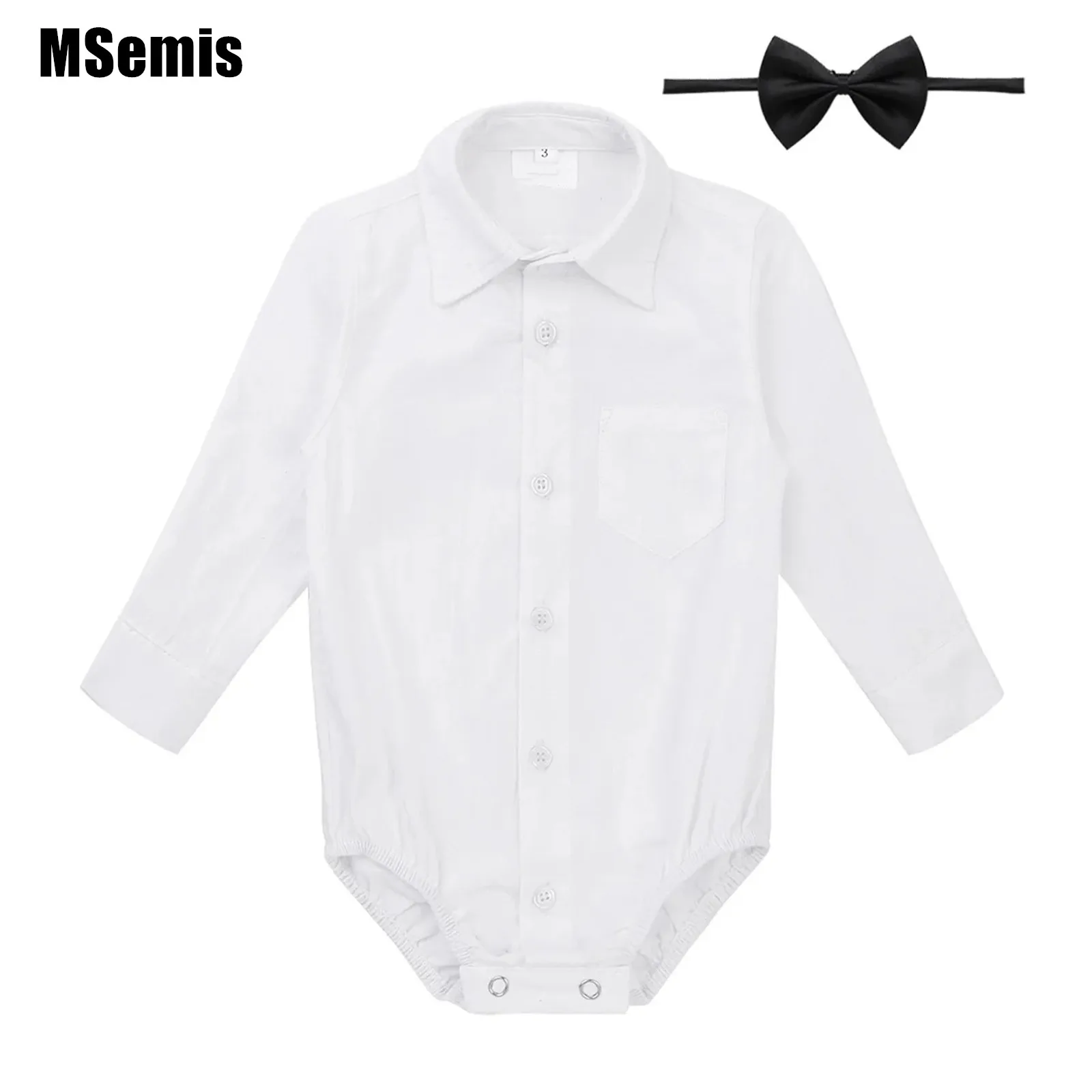 

Infant Baby Boys Short/Long Sleeves Jumpsuit Lapel Formal Gentleman Shirt Romper Jumpsuit with Black Bow Tie Set SZ 3-24 Months