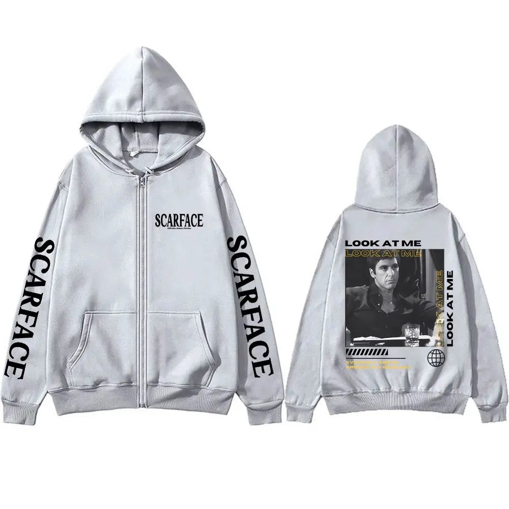 Classic Movie Scarface Look At Me Zipper Hoodie Vintage Al Pacino Tony Montana Hoodies Men Women Casual Oversized Zip Up Jacket