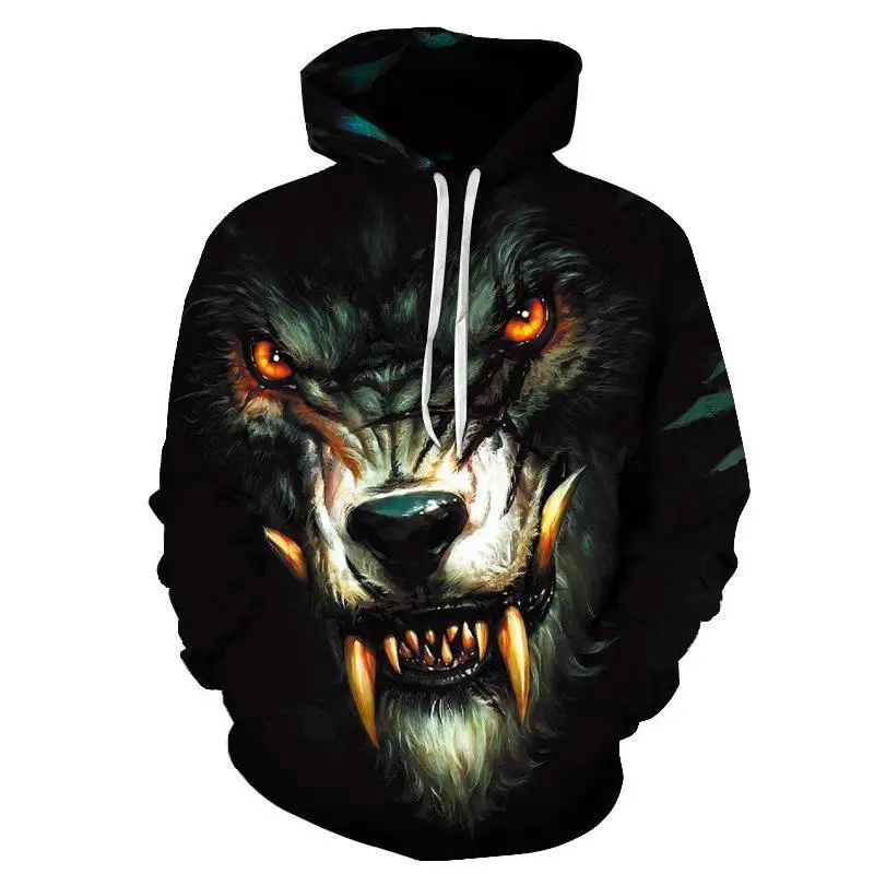 

Spring and Autumn Men's Pullover Hooded Drawstring Animal Solid Animal Y2K Plus Size Print Fashion Casual Loose Sweatshirt Tops