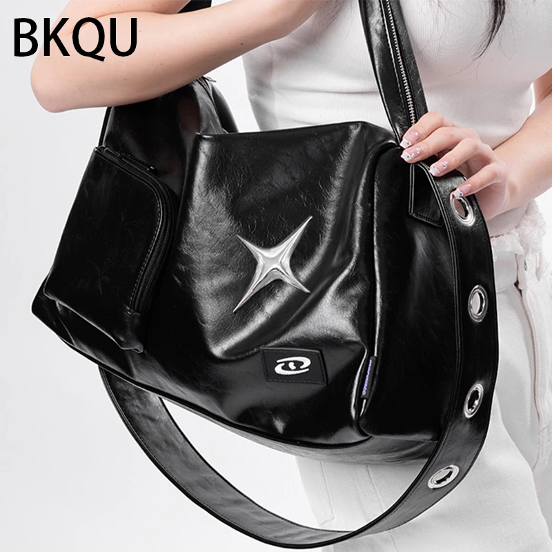 

BKQU Student Style Y2k Tote Bags Women 2023 Large Capacity Crossbody Simple Fashion Aesthetic Pu Leather Shoulder Bag All Match