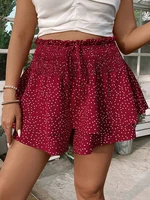 Plus Size 2025 Summer New Polka Dot Print Double Layer Skirt, Elasticized Waistband, Ruffled Hemline - Image 4