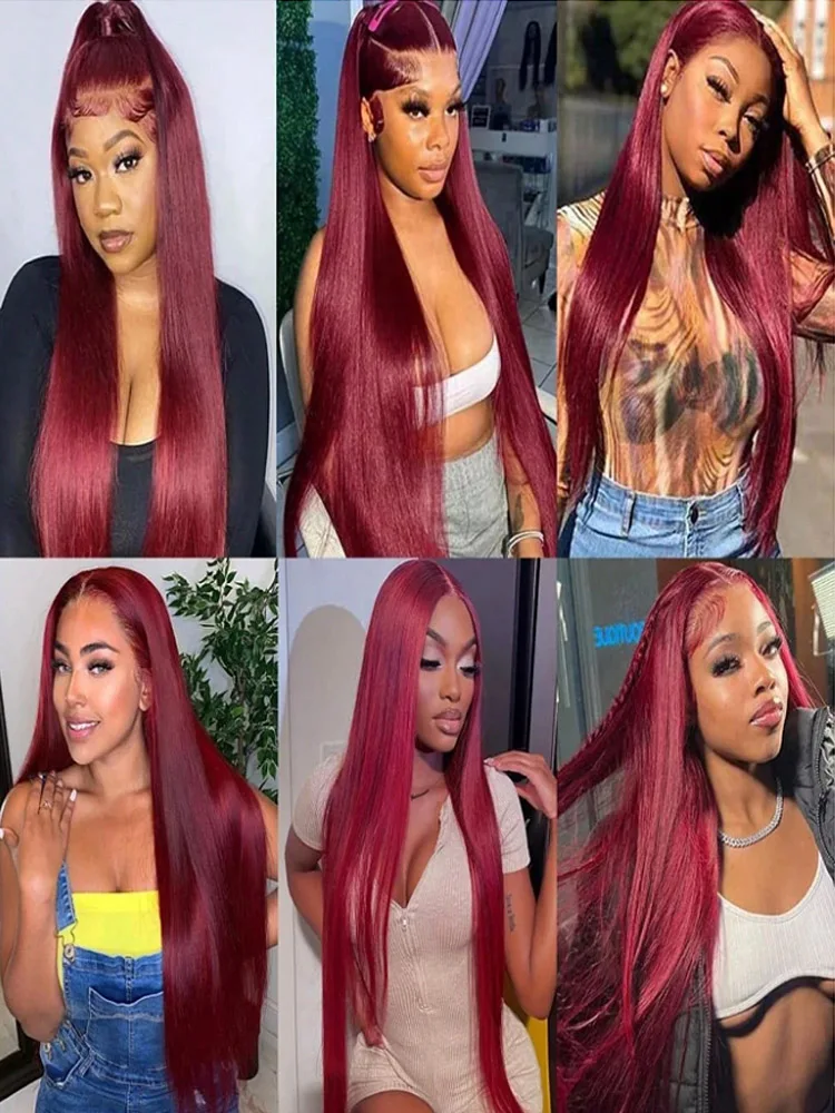 99j Burgundy Lace Front Wigs Human Hair 28 Inch Reddish HD Lace Frontal Wigs Human Hair 250% Density Pre Plucked with Baby Hair