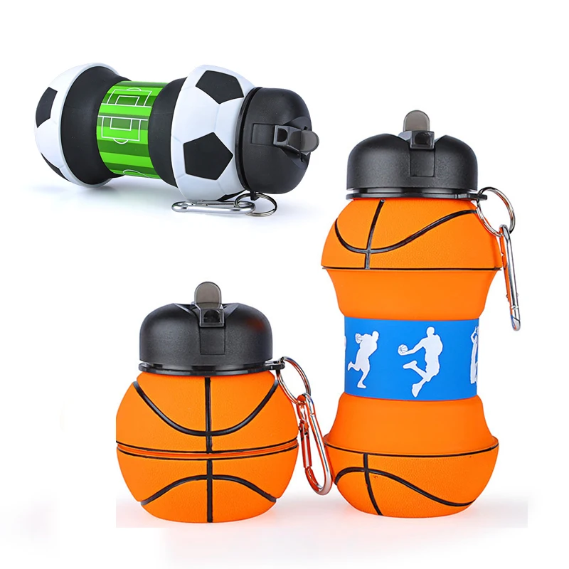 5 x FOOTBALL SHAPED WATER BOTTLE WITH CARABINER CLIP,KIDS,SPORT,HOLIDAY,SCHOOL 