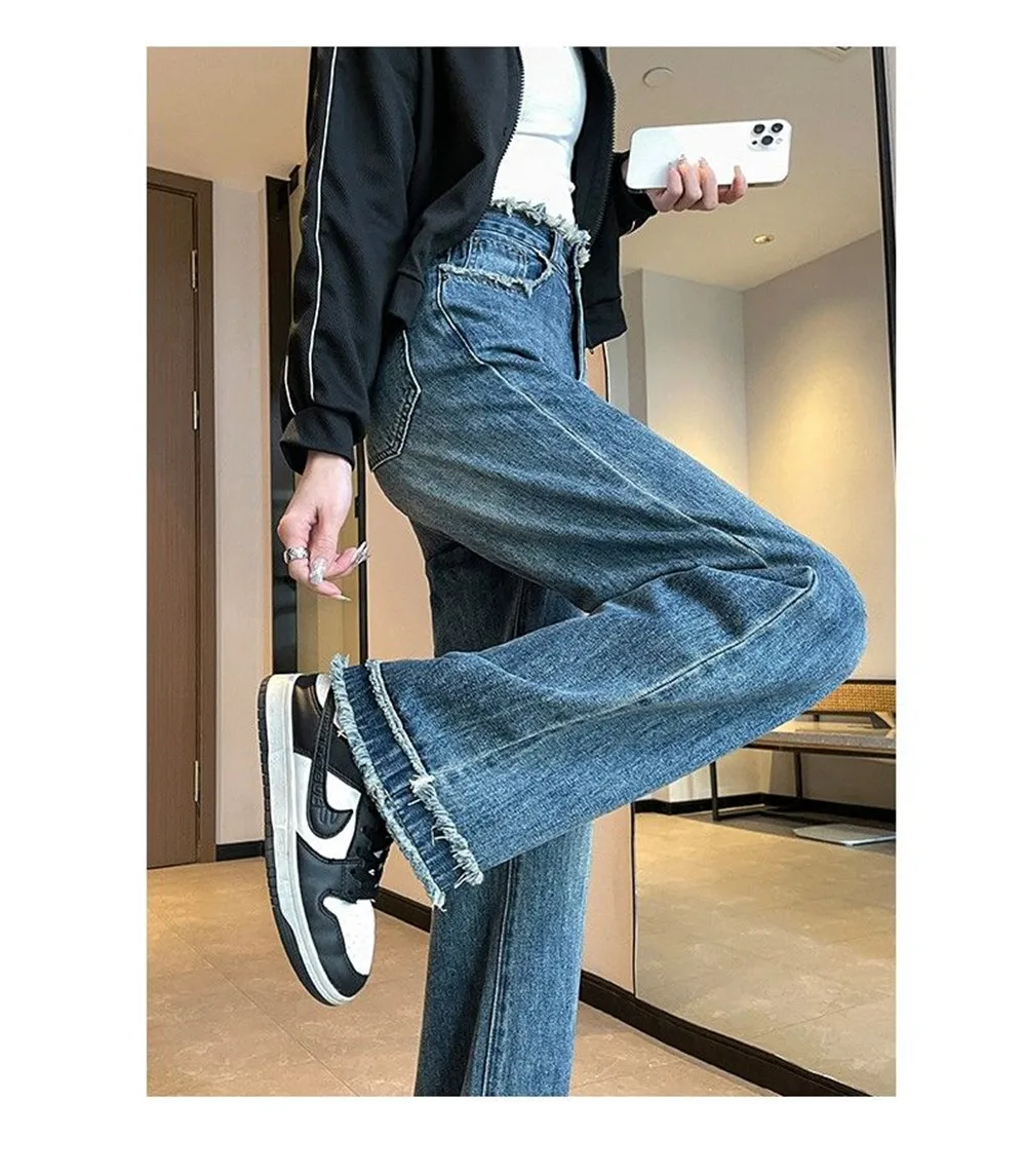 Straight tube loose wide leg jeans for women's spring and autumn 2024 new high waisted drape slimming floor mop pants