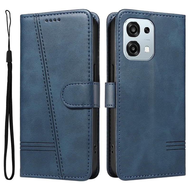 Retro Lines Leather Flip Wallet Case with Card Slot and Stand Feature
