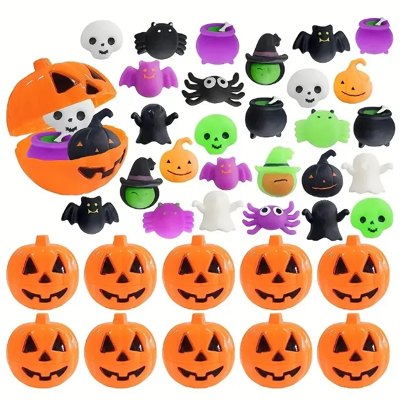 

48pcs Halloween Mochi Squishies Sensory Toy Pumpkin Spider Ghost Squeeze Stress Relief Toy Kid Halloween Classroom Rewards Gift