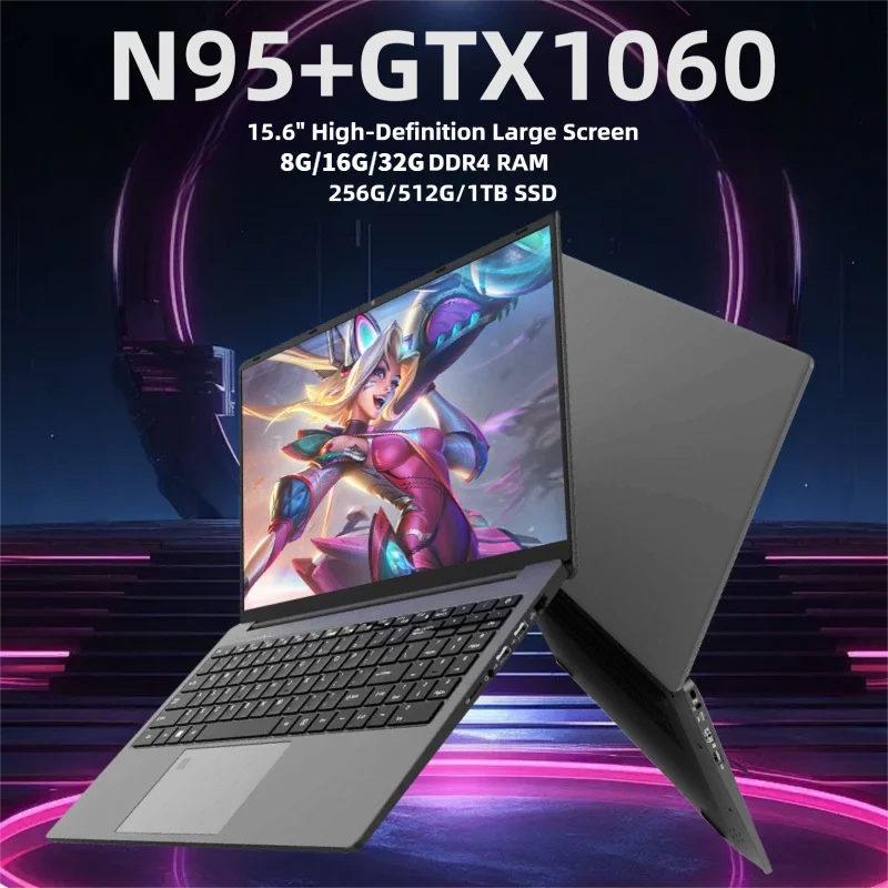 15.6" Slim Gaming Laptop Intel N95 GTX1060 Keyboard Backlight Portable Laptops notbook computer pc Windows 11 cheap price deals
