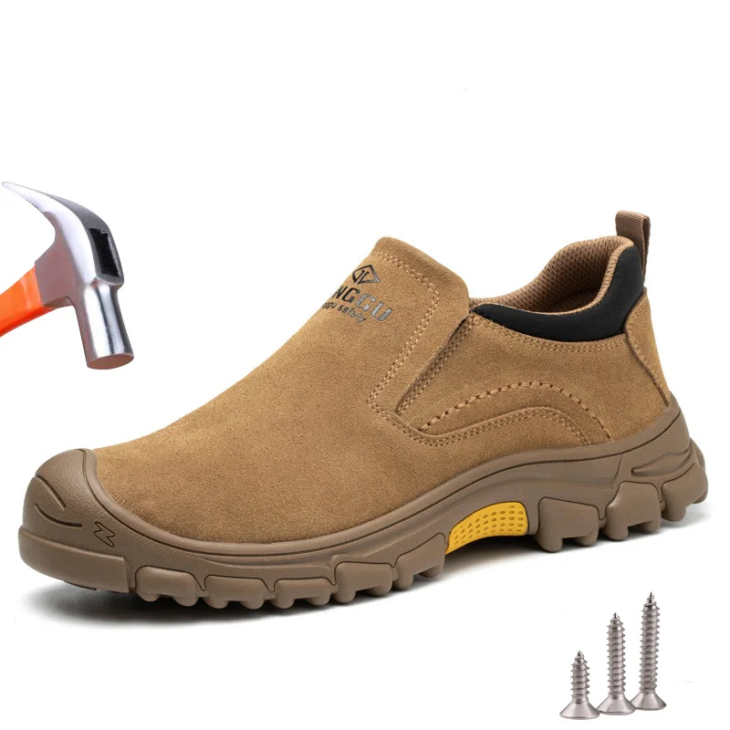 Welder Work Safety Shoes Men Cow Leather Steel Toe Shoes Breathable Indestructible Kevlar Insole Protective Safety Boots