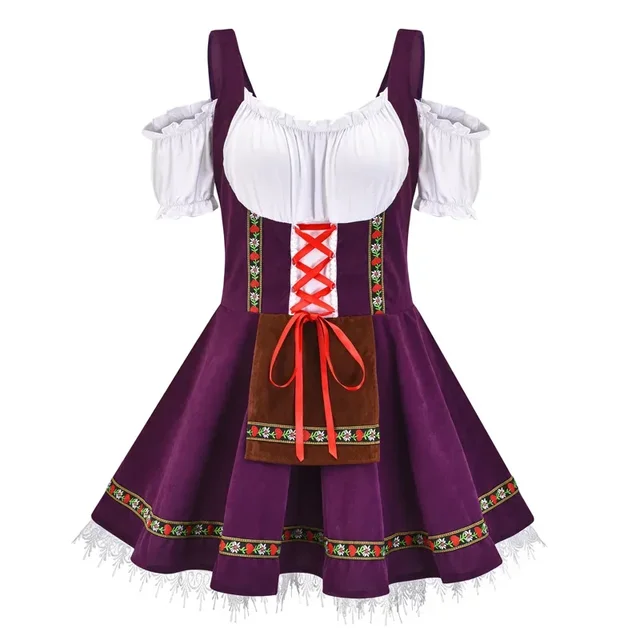 Dirndl Donna Elegante - Vestito Tradizionale Oktoberfest Con Ricami Jacquard - Foto 5