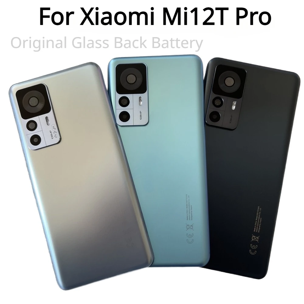 

New For Xiaomi Mi 12T Glass Back Battery Cover For Xiaomi Mi12T Pro Door Housing + Flash Cover + Camera Lens