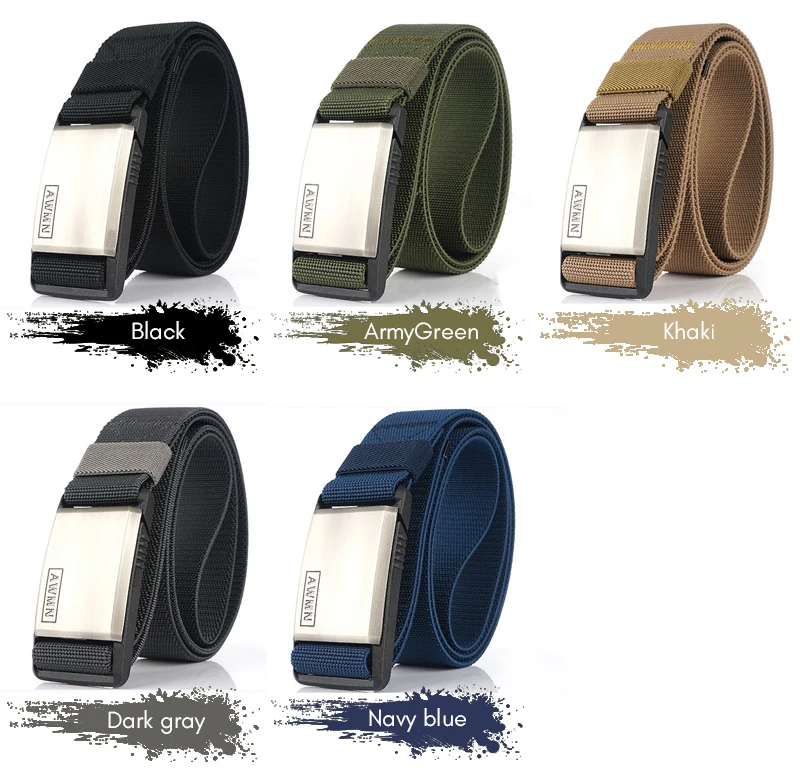 KOLBER Magnetic Elastic Belt for Men Quick Release Silver Buckle Casual belt Male Adjustable Stretch Waistband Hiking Girdle
