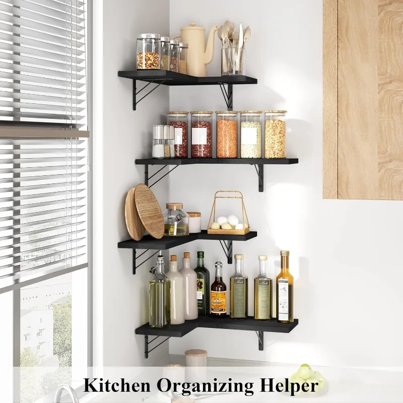 Corner Shelf Wall Mounted,Floating Wall Shelves for Storage,Rustic Wood Hanging Shelves for Display 2