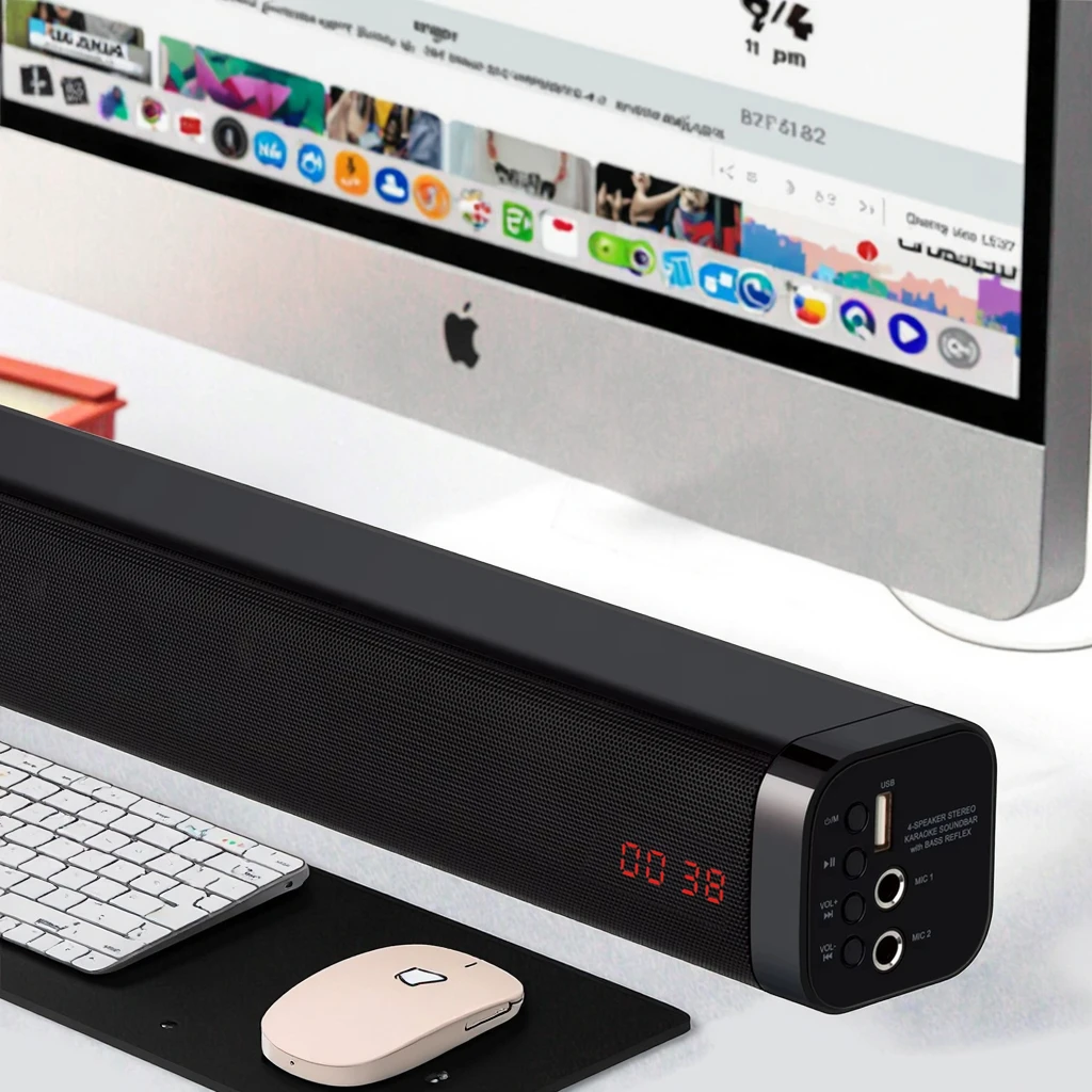 LED 화면이 있는 블루투스 사운드바 2.0 채널 원활한 연결 USB 및 AUX 인터페이스 다중 입력