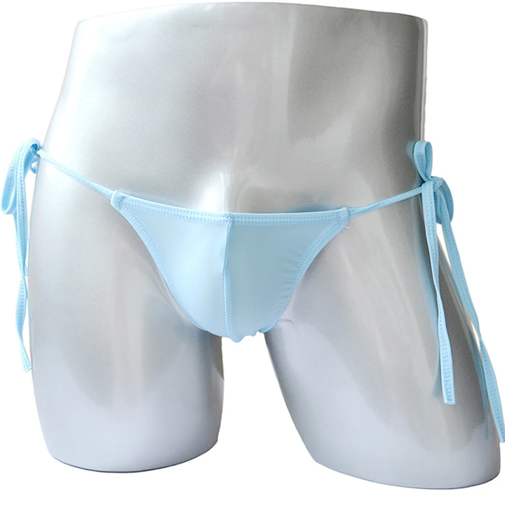 

Lace Up Novelty Sexy Lingrie Men Ice Silk Briefs Ultra Thin U Convex Pouch Sexy Bikini Low Waist Underwear Solid Underpants A50