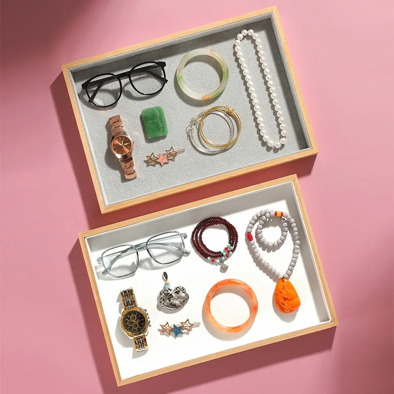 Bamboo Stackable Jewelry Organizer Tray, Jewelry Drawer Inserts Container Display Case Storage for Earring Necklace Rings
