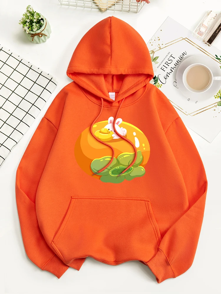 

Everything Goes Well In The Year Of The Rabbit Persimmon Cotton Hooded Fashion Loose Pullovers Soft Sweatshirt Street Streetwear