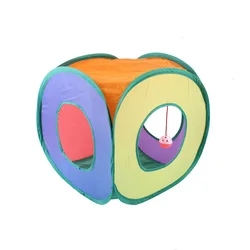 Rainbow Square Cat Tunnel - Foldable Pet Play Toy with Drill Bucket Feature - M (Multicolor)