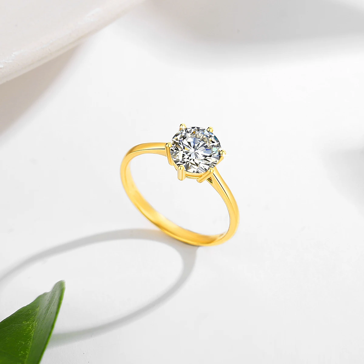 AU585 Classic 6 Claws Moissanite Ring for Women Solid 14K Yellow Gold Ring Engegament Wedding Band Fine Jewelry 2