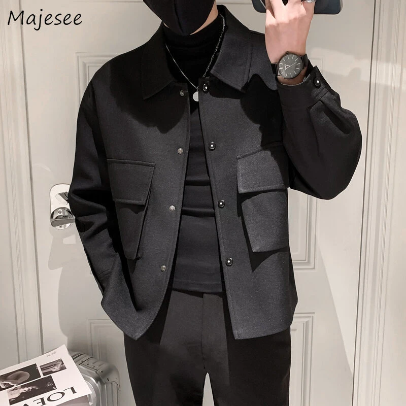 Jackets Men Autumn Pockets Turn-down Collar Skinny Fashion Outwear Plus ...