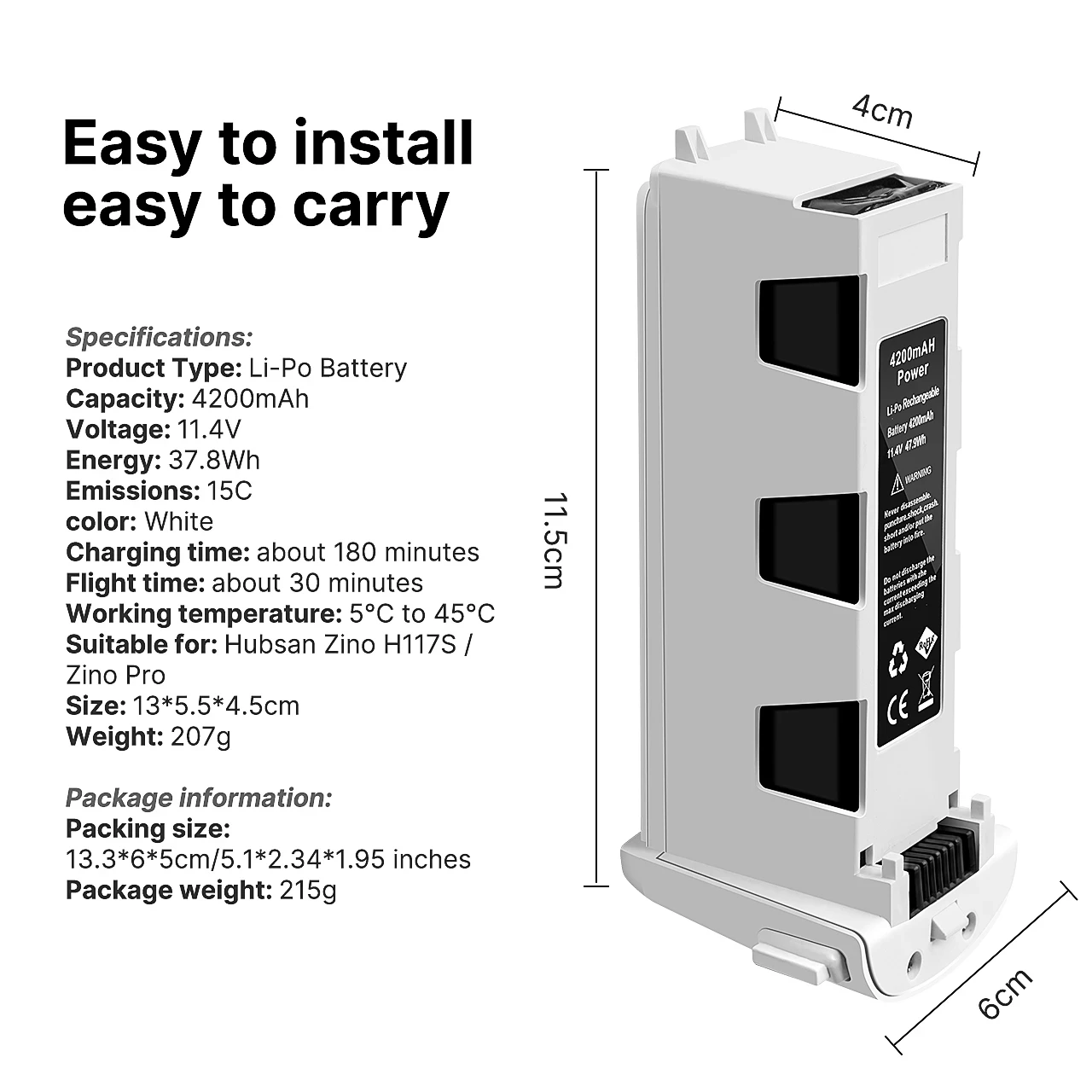 Batterie Drone 7.4V 2200mAh Li-Po Rechange avec Protection Multiple