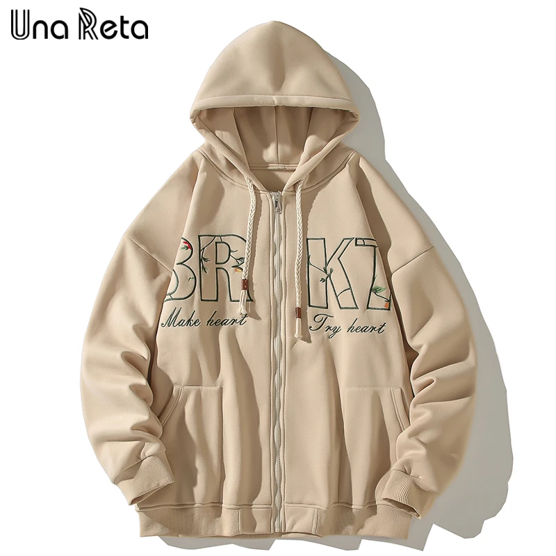 

Una Reta Streetwear Zipper Cardigan Coat With Hooded Tops Tracksuit Harajuku Hip Hop y2k Embroidery Hoodies For Men