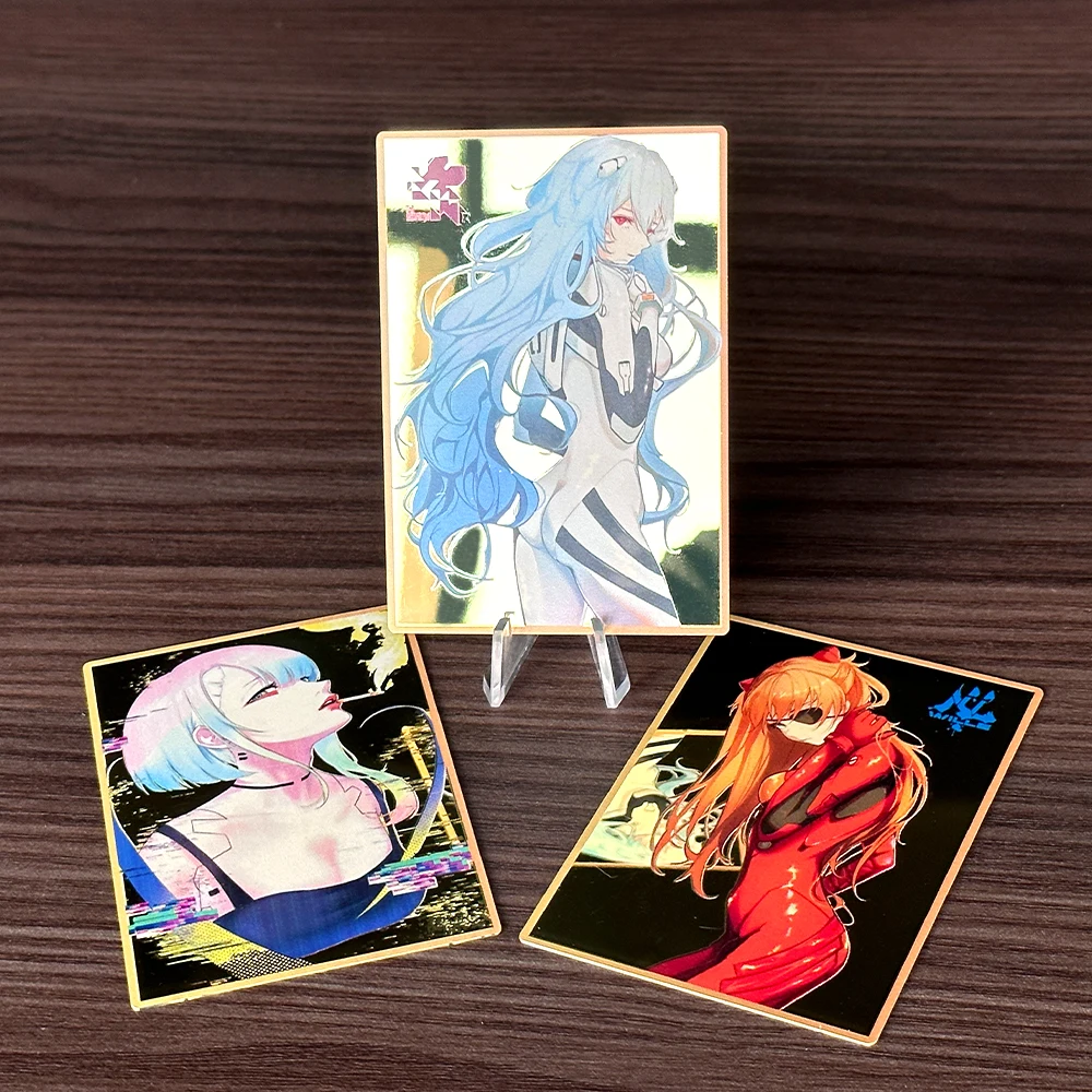 Neon Genesis Evangelion Double Mirror Metal Gold Card Asuka Ayanami Rei Eva Cyberpunk:Edgerunners Rare Anime Collection Card