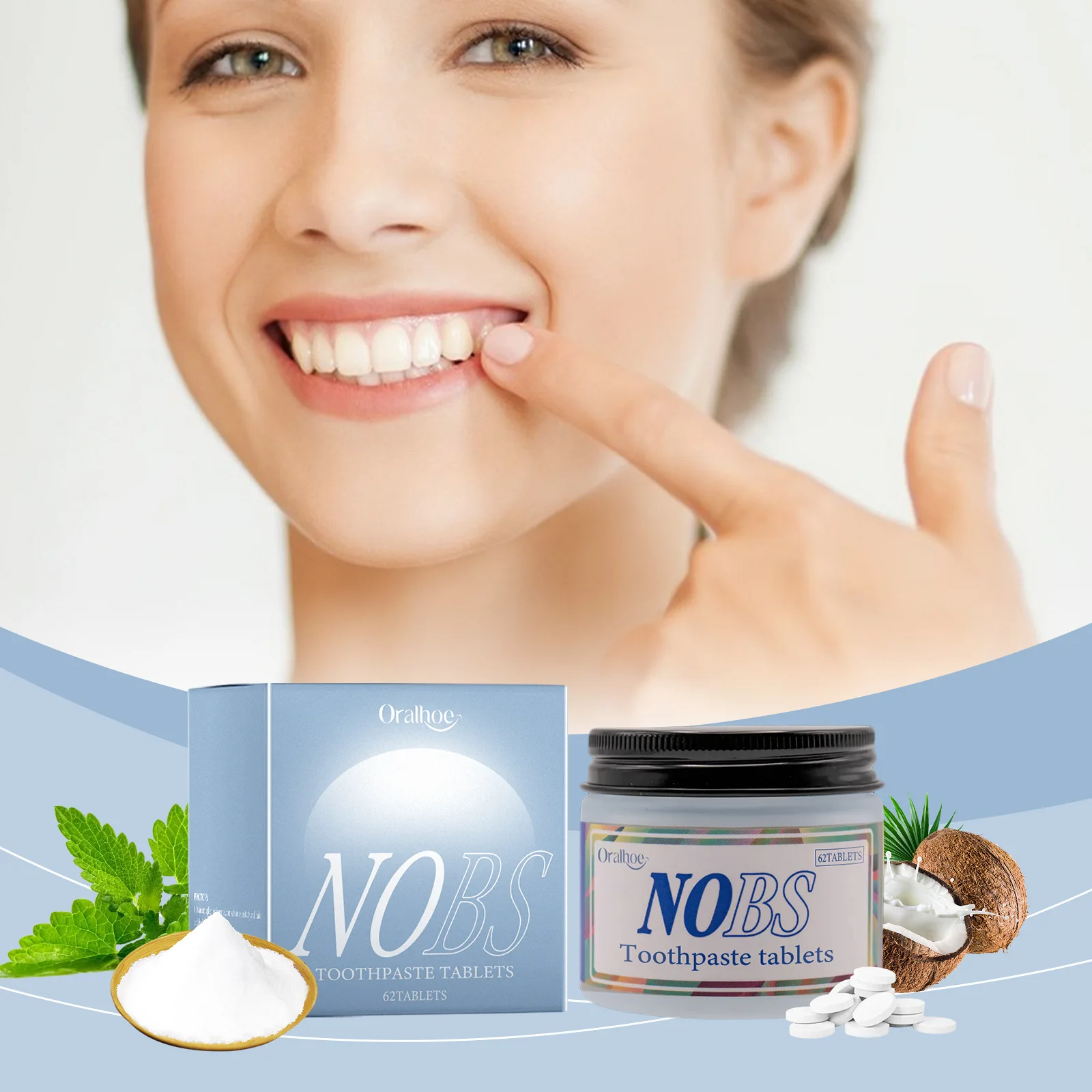 NOBS Toothpaste Tablets Nano Hydroxyapatite Flouride Free Eco & Travel Friendly Remineralize with NHA 1 Month tooth powder,teeth health product