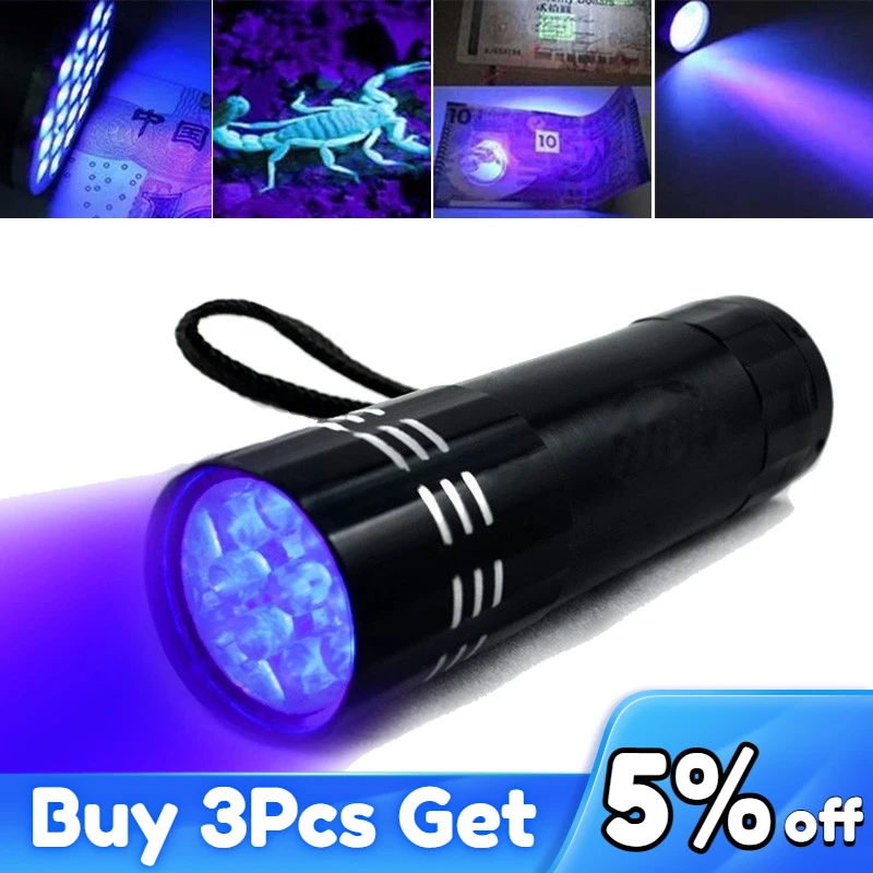 Portable UV lamp powerful Aluminum flashlight Torch Lamp Super Mini 9 LED Flashlight Black Ultraviolet Light Detector |
