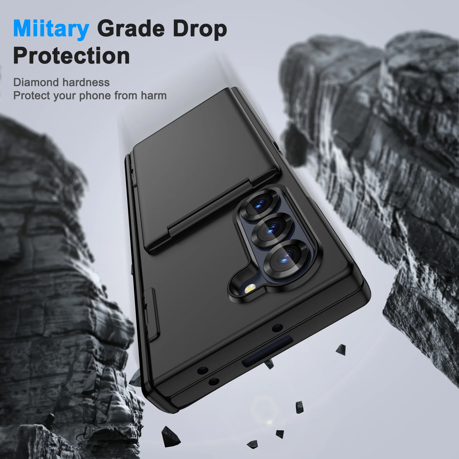 Protective Wallet Case with Hinge Protection and Card Holder - Solid Color Matte Finish