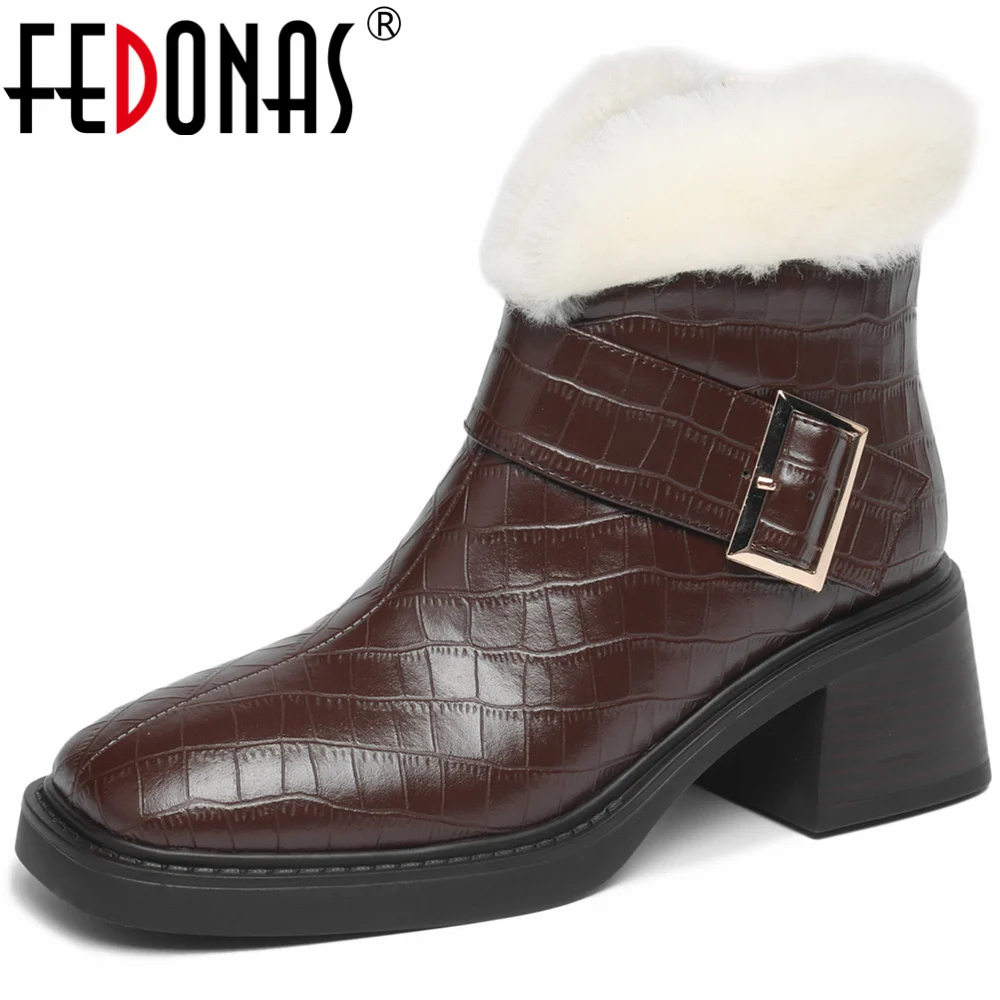 

FEDONAS Newest Genuine Leather Women Snow Boots Winter Wool Warm High Quality Thick Heels Casual Working Shoes Woman Ankle Boots